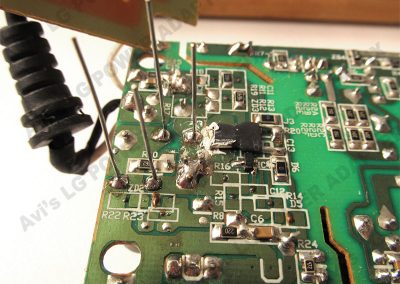 PCB with new capacitors soldered